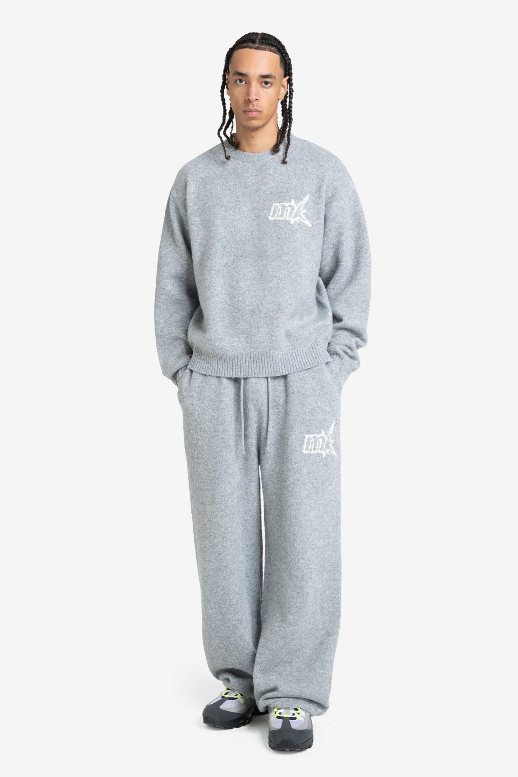 FUZZY KNIT SET GREY MELANGE